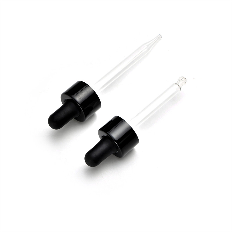 20mm 20/400 black aluminum shell dropper with straight ball glass pipette and NBR teat for clear glass bottle