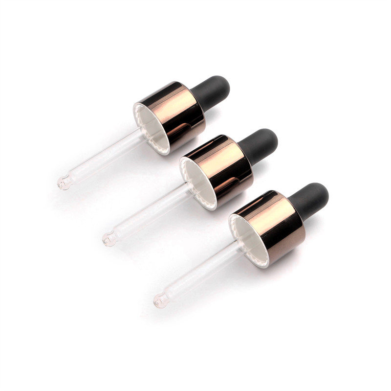 20mm 20/415 electroplate plastic dropper and black teat with glass pipette for 30ML brown glass bottle